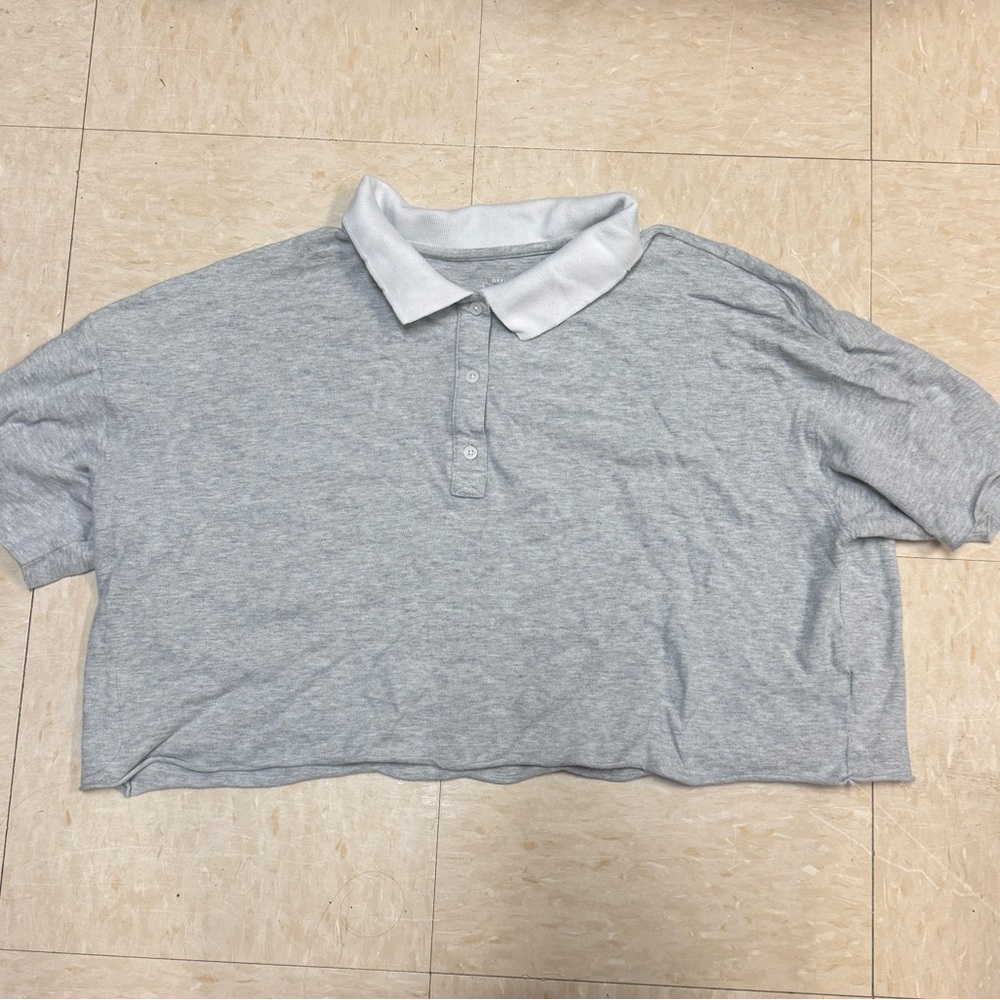 Aerie Gray Polo Crop Top with White Collar